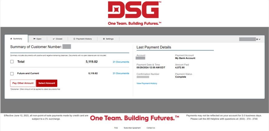 DSGSupply.com Online BillPay - Summary